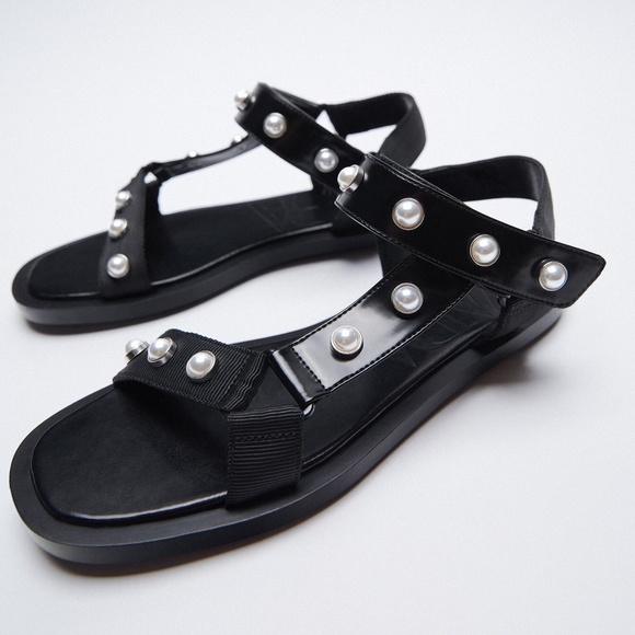 NWT Zara Black Pearl Sandals - Picture 1 of 12